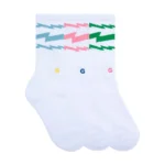 Shop the 3PK LIGHTNING SOCKS by GOLF WANG – three-pack of crew socks with all-over lightning bolt graphics. Cotton-blend, unisex fit, and bold GOLF energy in every pair.